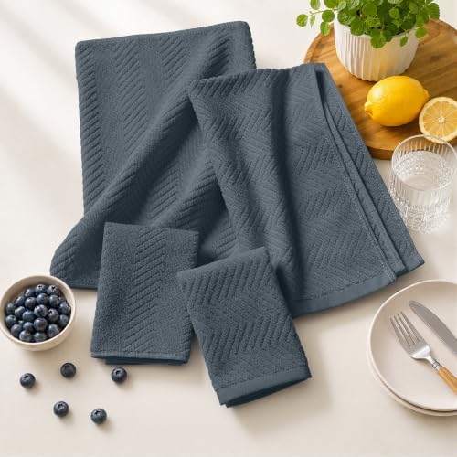 Homaxy 12 Pack 100% Cotton Kitchen Towels and Dishcloths Set, Dark