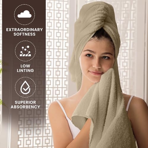 Oakias Premium Towel Set 600 GSM 8 Piece Beige - 100% Ring Spun Cotton