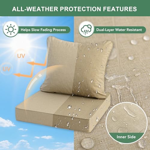 Summsun Outdoor Chair Cushions Set of 4, Faux Linen Patio Furniture