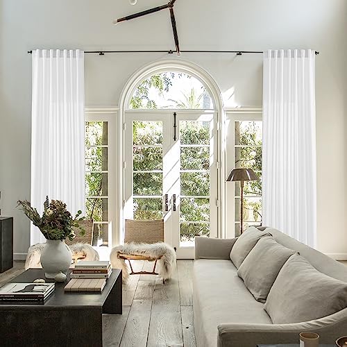 Semi Sheer Curtains 96 Inches Long, 8FT Linen Light Filtering Back Tab