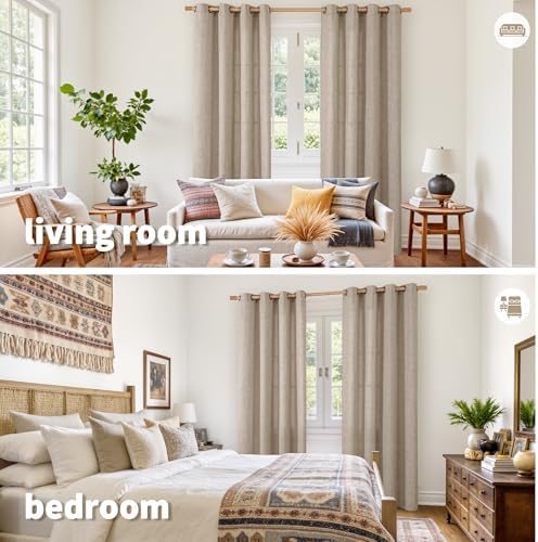 YoungsTex Oatmeal Linen Curtains for Living Room, Burlap Drapes