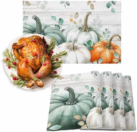 Placemats Set of 8, Country Thanksgiving Pumpkin Washable Table Mats