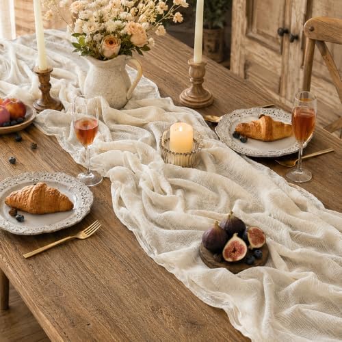 12 Pack Beige Cheesecloth Table Runners, 35 x 120 Inch Boho Gauze