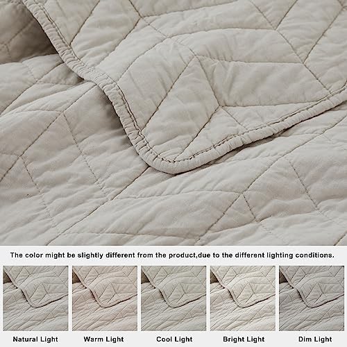 Beige Cotton Quilt California Cal King Size Bedding Sets with Pillow