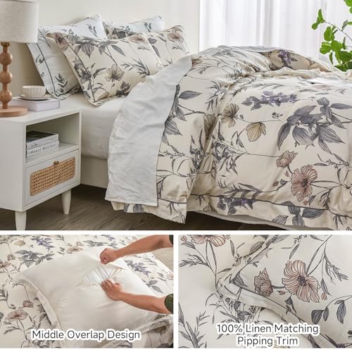 Simple&Opulence 100% Cotton Duvet Cover Set Queen Size, 3Pcs Cream