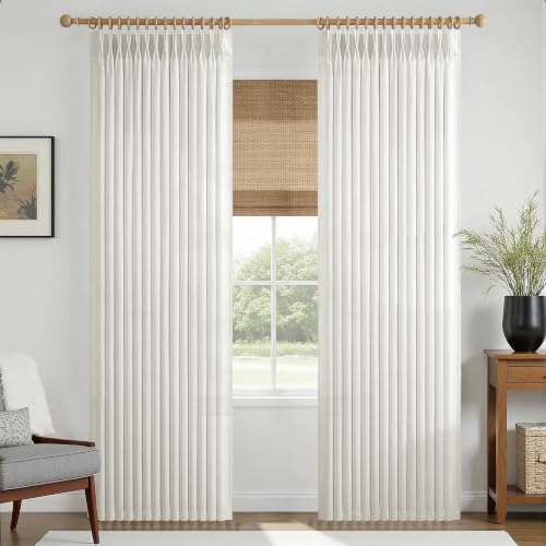 Pinch Pleated Linen Curtains 96 Inch, 2 Panels Premium 400GSM Memory