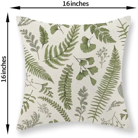 Spring Sage Green Pillow Covers 20x20 Set of 2 Leaf Plant Decorative