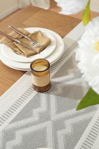 Boho Table Runner, Natural Cotton Woven Gray Runner,for Modern