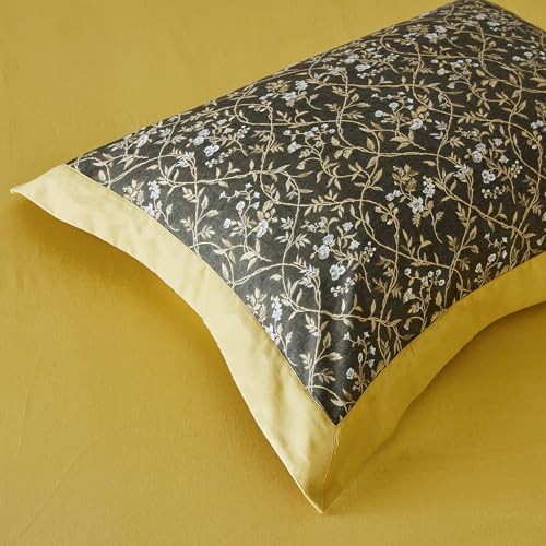 SUSYBAO Mustard Yellow Flower Duvet Cover Queen 100% Cotton 3 Pcs Set
