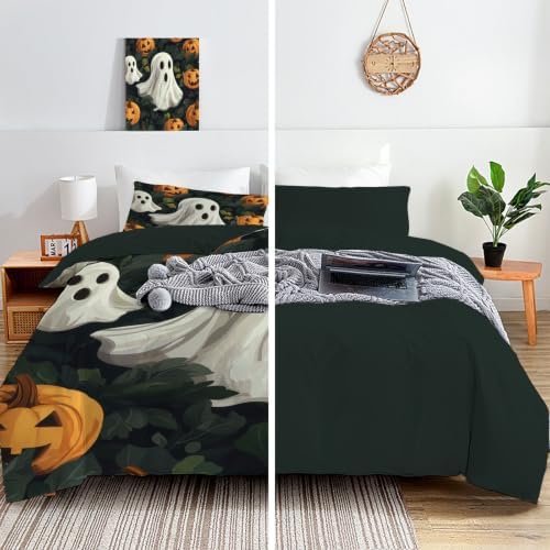 Charcoal Gray Retro Halloween Oil Painting Duvet Cover Set For Women