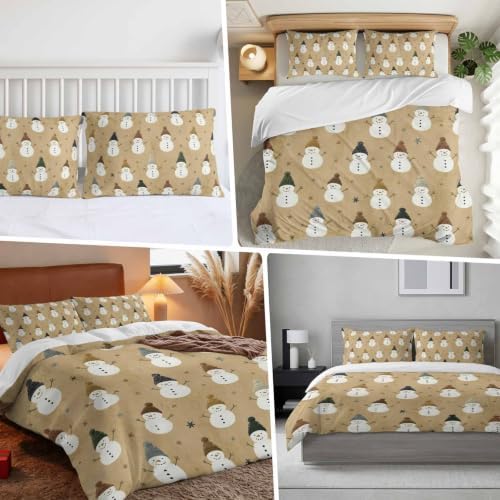 Duvet Cover Cal King Size, Snowman Christmas 3-Piece Bedding