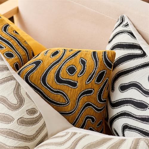 Set of 2 Fall Mustard Yellow Chenille Abstract Swirl Throw Pillow