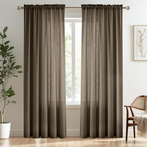 Melodieux Brown Semi Sheer Curtains 96 Inches Long for Living Room