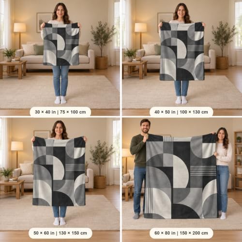 Grey Geometric Abstract Print Throw Blanket, Soft Lightweight Flannel