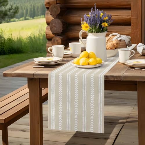 Classic Ivory Table Runner for Dining Table Minimalist White Leaves