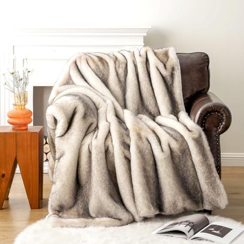BATTILO Luxury Large Faux Fur Throw Blanket for Couch, 60"x80", Thick