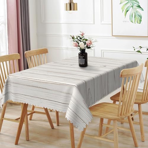 60x120inches Gray White Wood Grain Tablecloth Rustic Wooden Board