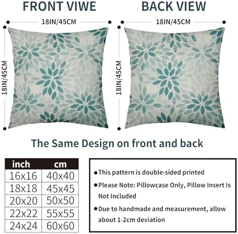Teal Flower Pillow Covers 20x20 Set of 2 Summer Dahlia Floral Modern