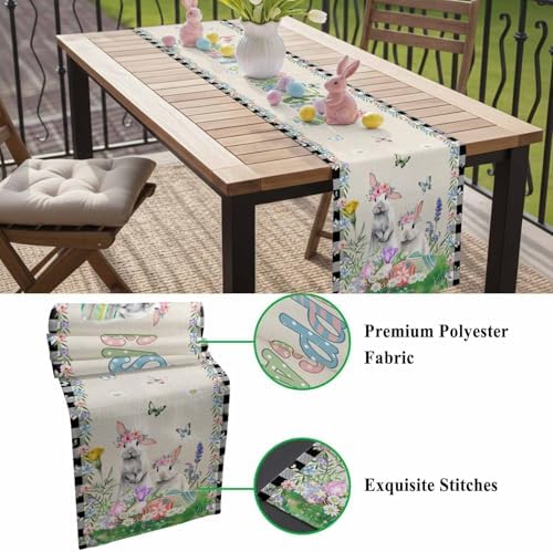 Table Runner 120 Inches Long, Spring Pastoral Flower Checkered Linen