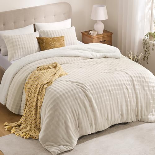 downluxe Ultra-Soft Micromink Sherpa King Comforter Set, Beige - Plush