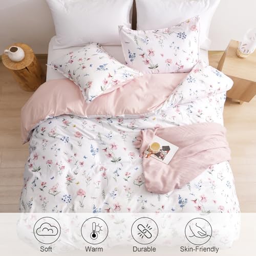PHF Ultra Soft Floral Duvet Cover King Size, Printed Garden Bedding