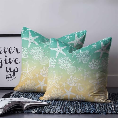 Pillow Covers 18x18 Set of 2, Teal Yellow Ombre Coastal Throw Pillow