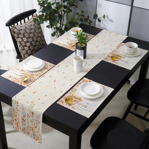 Fall Leaves Table Mats Set of 6 with Table Runner 90 Inches