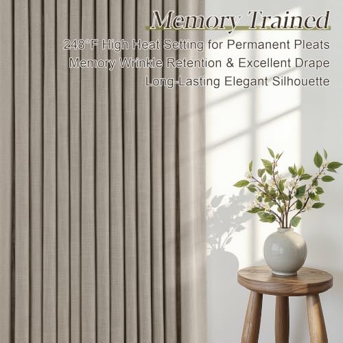 Pinch Pleated Linen Tan Curtains 192 Inches Long for High Ceiling