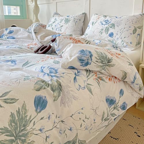 EAVD Queen Cotton Duvet Cover Chich Shabby Garden Floral Duvet Cover