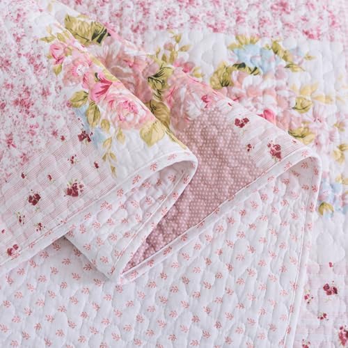 Soul & Lane - Pink Floral Patchwork Cotton Quilt Set, King with 2