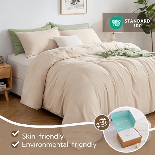 MILDLY Muslin Duvet Cover Full - 100% Washed Cotton Linen Like Gauze