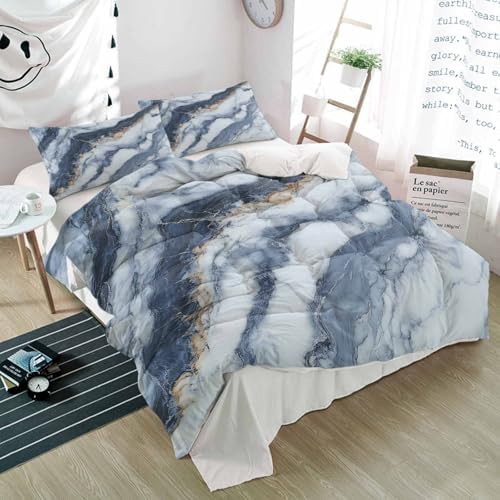 Duvet Cover Set Queen, Marble Texture Pattern 3 Piece Bedding Set
