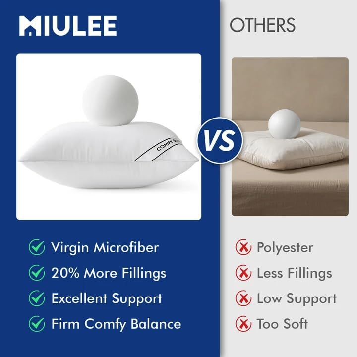 MIULEE 20x20 Pillows Inserts Pack of 2, Down Alternative Virgin