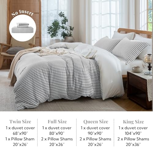 MILDLY Jacquard Striped Duvet Cover Set 3pcs Dual Zipper Grey King