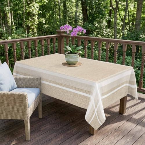 Rustic Burlap Linen Waterproof Tablecloth Rectangle Washable Table