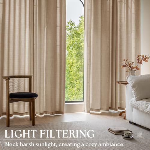 Taupe Floor to Ceiling 108 Inch Extra Long Linen Privacy Curtains