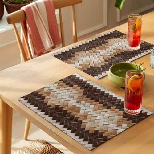 Round Placemats Set of 8 Neutral Woven Pattern Place Mats Minimalist