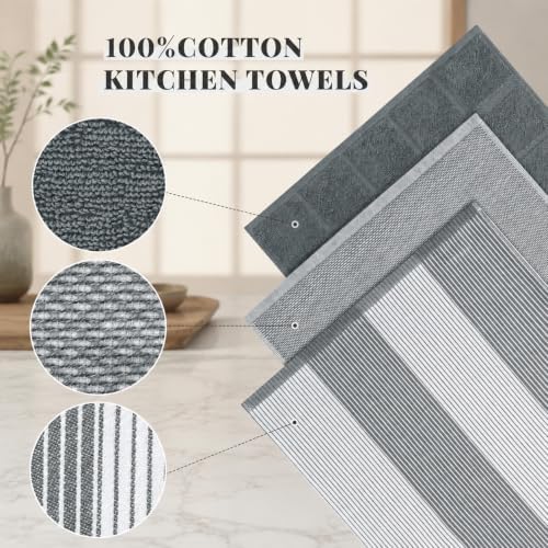 6 Pack Terry Kitchen Towels, 18 X 28 in Grey