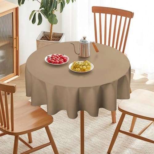 Round Tablecloth, Solid Plain Beige Table Cloth Washable Table Cover