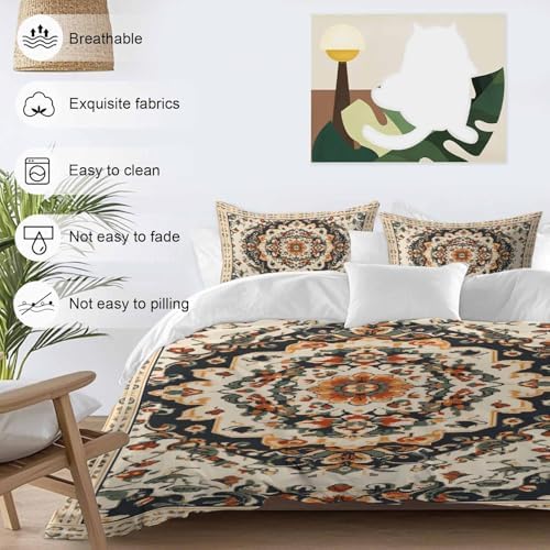 Bohemian Floral Duvet Cover Set Queen Size,Breathable Bedding Set with