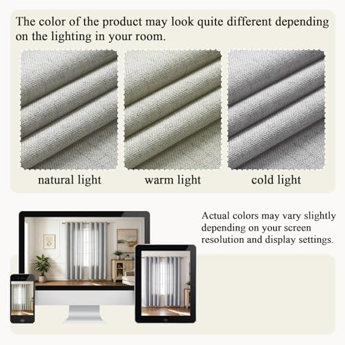 Linen Curtains 63 inch Long,Light Filtering Semi Sheer for Bedroom