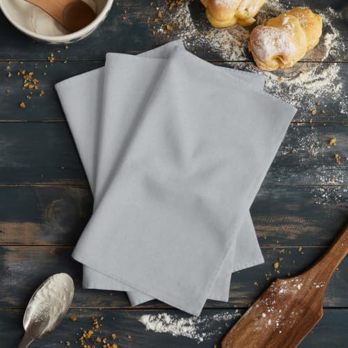 Gray Solid Color Kitchen Towels Set of 4, Absorbent Microfiber Soft