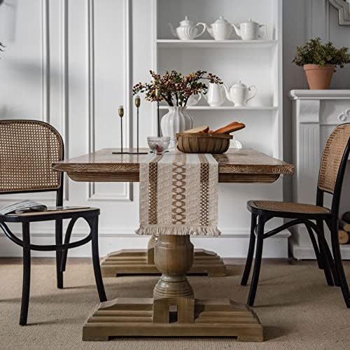 Hsvanyr Farmhouse Long Macrame Tablecloth Runner Cotton Linen with