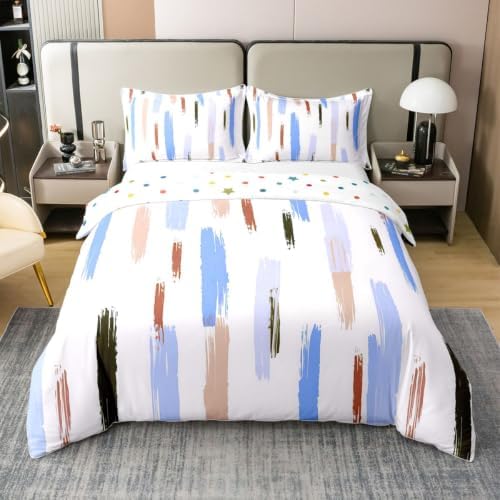 Manfei Geometric Stripe Kids Bedding Set King Size 100% Cotton,Simple