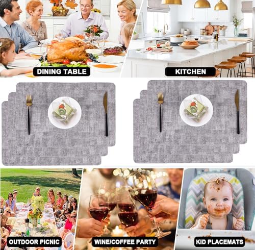 Place Mats Set of 6, Faux Leather Placemats Waterproof Oilproof, Stain