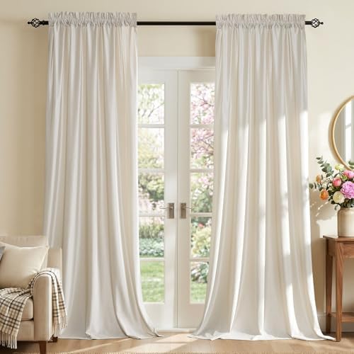 PRIMROSE Cream Curtains 108 inch for Living Room Velvet Blackout Rod