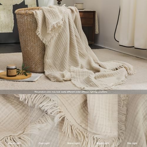 FOSSA Muslin Blanket 4-Layer 100% Cotton Gauze Blanket with Fringe