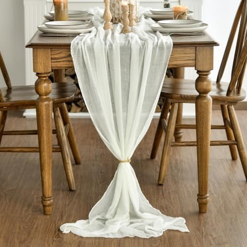 Artoid Mode Boho Cheesecloth Gauze Ivory Wedding Table Runner
