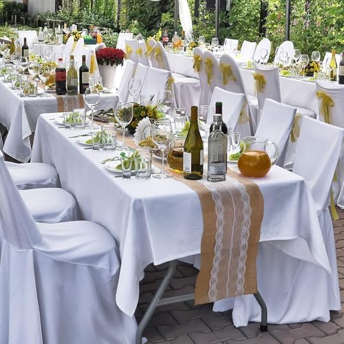 Chumia 12 Pcs 12 x 108 Inch Wedding Burlap Table Runners with White