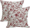 Spring Vintage Burgundy Red Floral Throw Pillow Covers 18x18 Set of 2